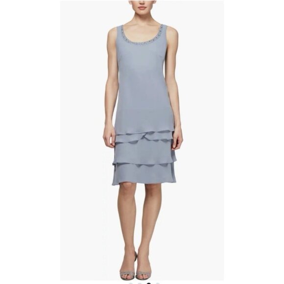 SLNY Jacket & Dress 18W Aloe Blue Ruffled Party Wedding Cruise Flowy NEW - Picture 4 of 16